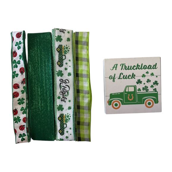 Shamrock Truck Saint Patrick’s Day Sign Ribbon Bundle Set, DIY Wreath Making Kit - Picture 2 of 6